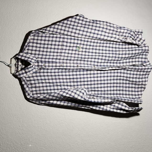 Wrangler Mens Riata Button Down Shirt Size L Plaid Longsleeve Blue Tan - Picture 1 of 12